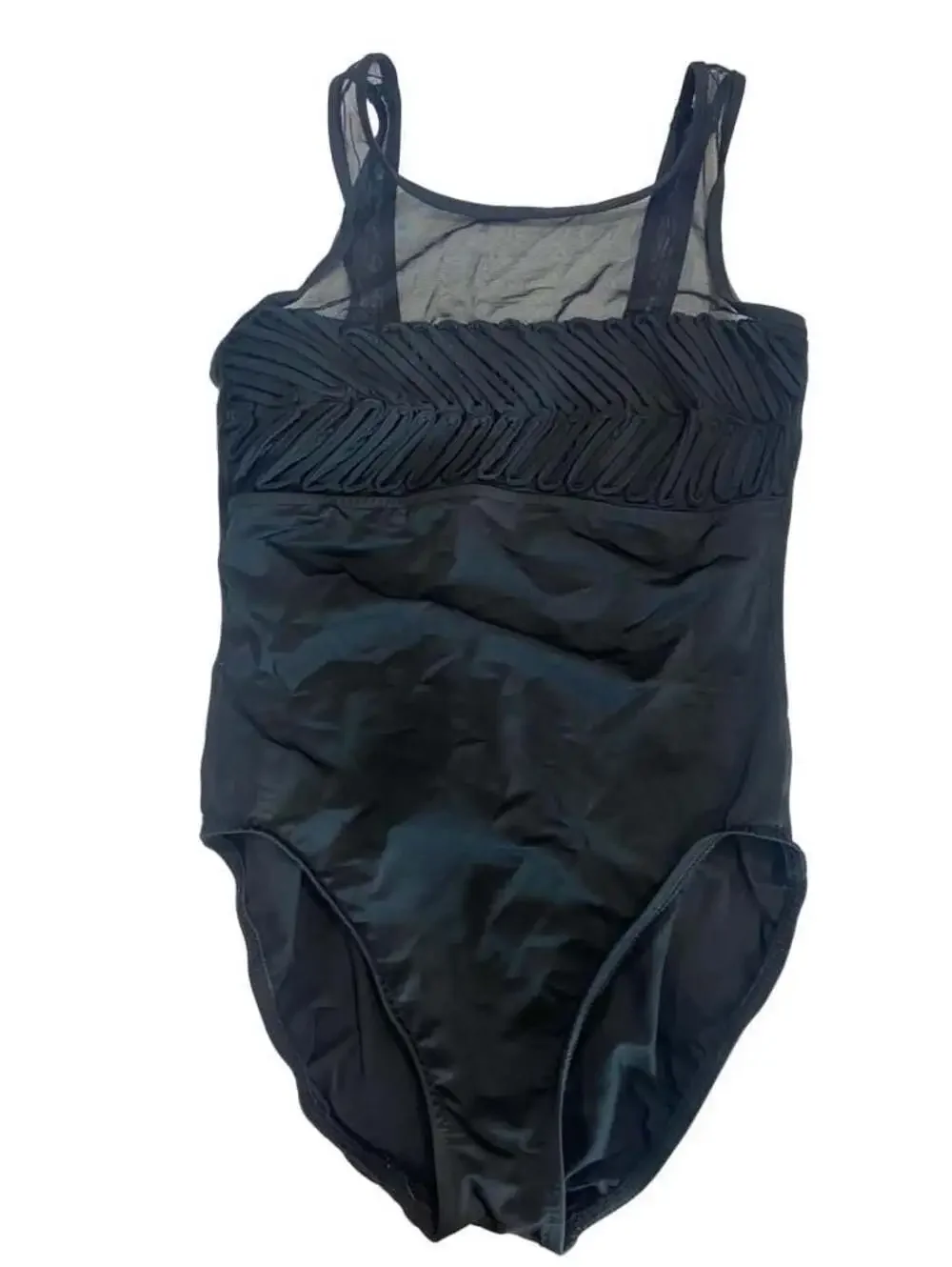 Miraclesuit Black Pleated High Neck Mesh One Piece Swimsuit Size 12 Style 87376